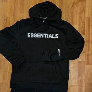 Essentials Black Hoodie with White Logo